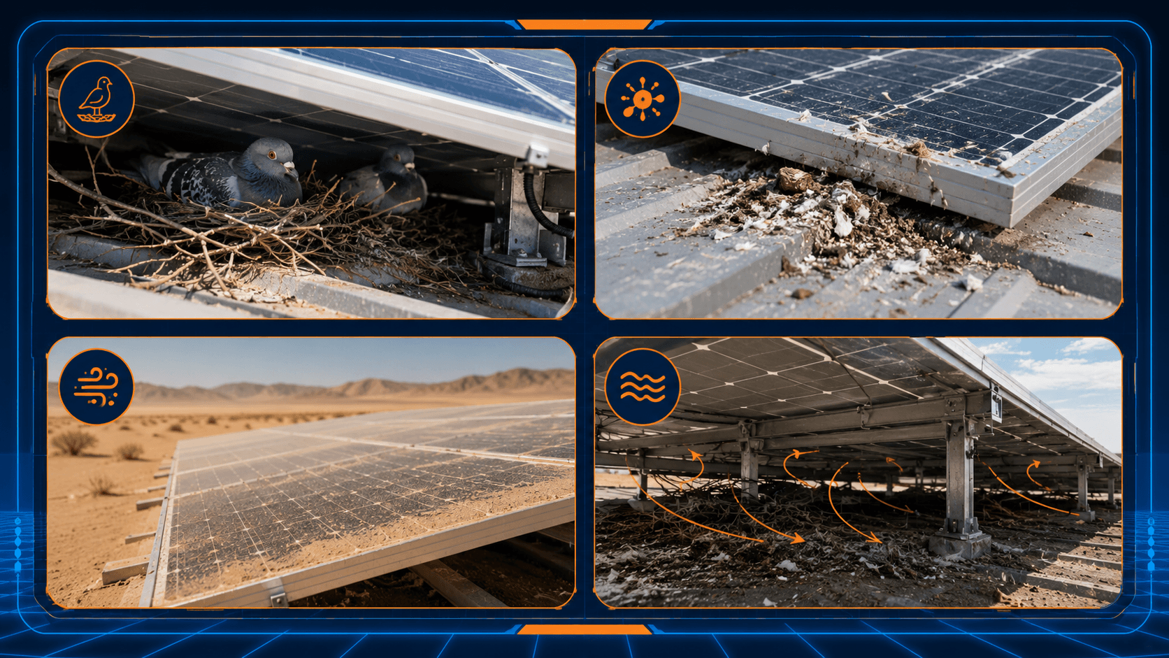 Pigeon problems under solar panels