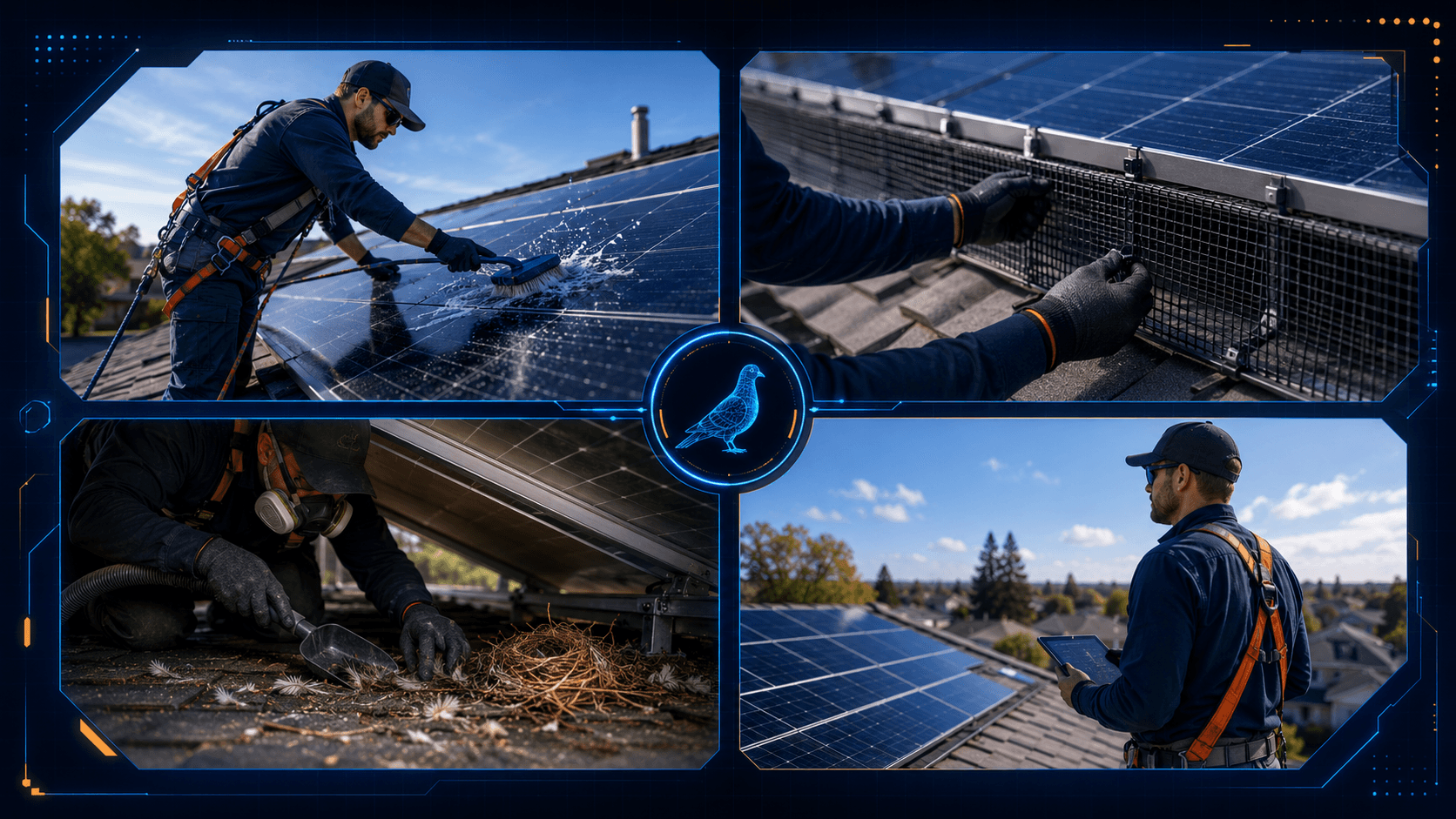 Complete solar cleaning and pigeon protection services