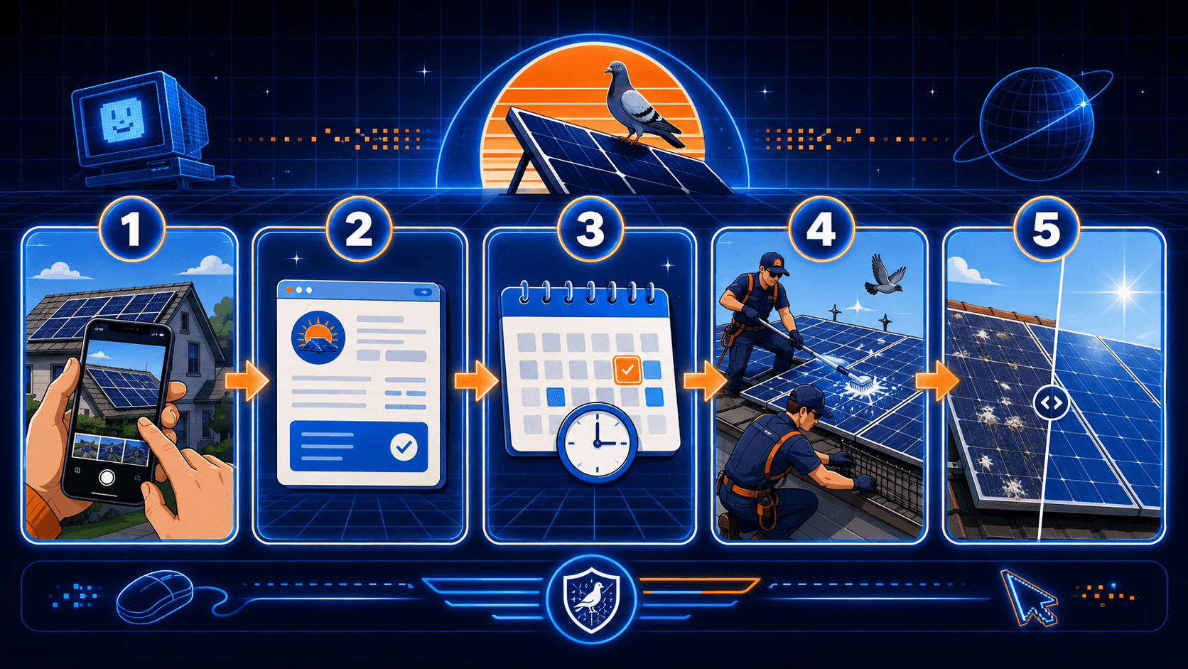 Five-step solar pigeon control process